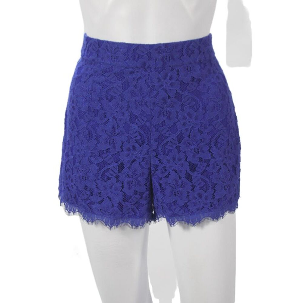 Diane Von Furstenberg Womens Floral Lace Blue Rayon Zip Shorts Size 2